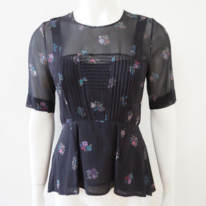 Veronica Beard Black Floral Blouse